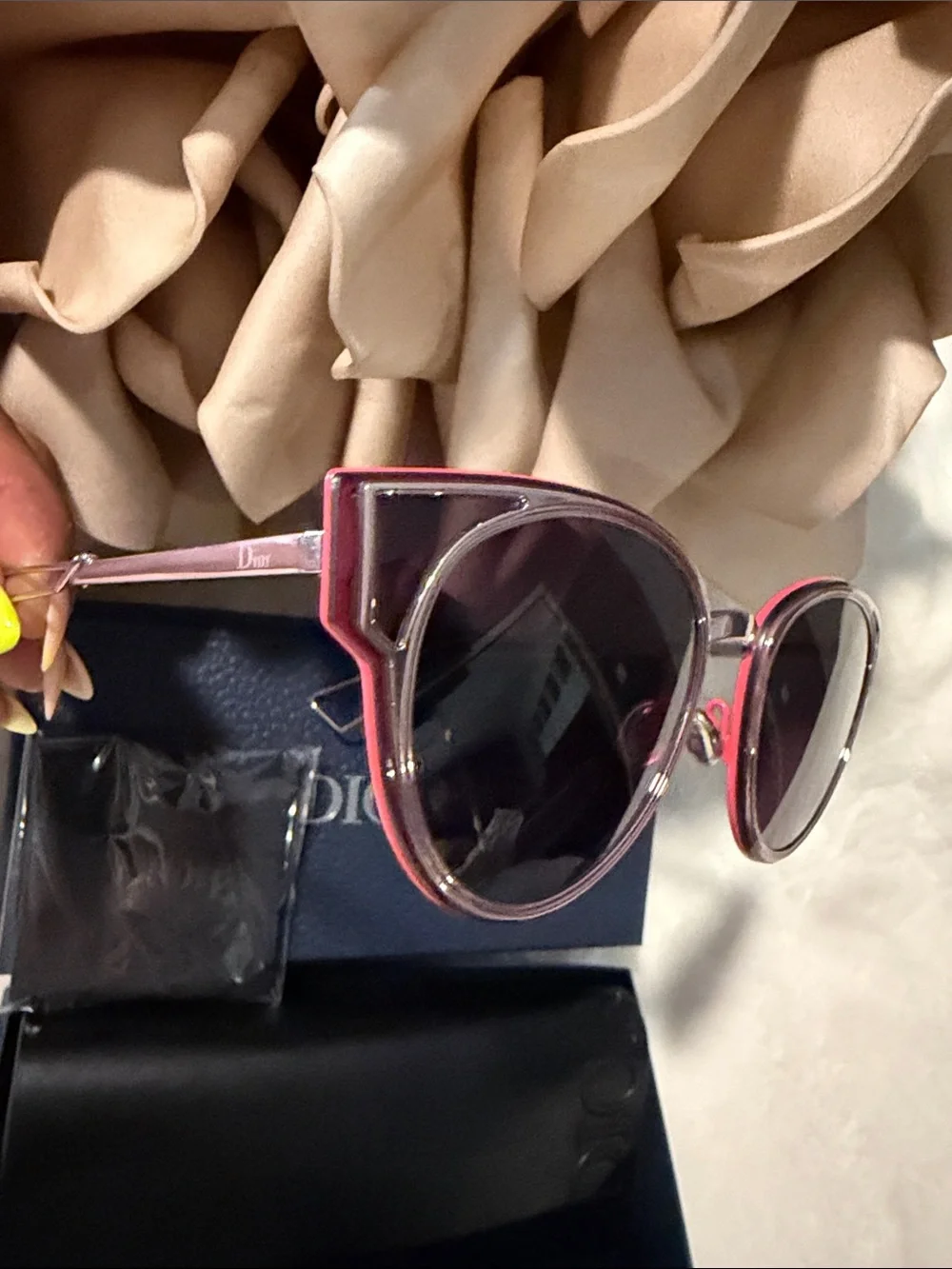 Christian Dior Sculpt Pink Cat Eye Sunglasses w/ Box, Case & Cloth